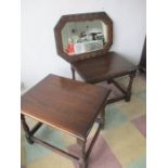 A pair of oak coffee tables along with a poker work mirror