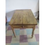 A pine table with single draw - length 119cm, height 75cm