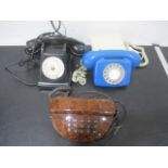 A selection of three telephones including a GPO with bell unit, plus a French black bake-lite etc