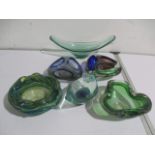 Six pieces of Art Glass including Murano and Mdina