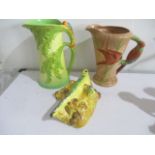 Two Burleigh Ware jugs ( Budgerigar and Bird of Paradise) along with a Budgerigar wall pocket