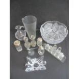 A collection of glassware, some with hallmarked silver collars etc