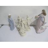 A collection of five figurines, including three Wedgwood "The Dancing Hours" collection ladies, plus