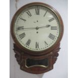 A Victorian wall clock with brass inlay