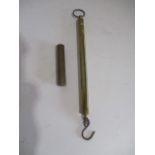 A brass WWI Enfield oiler along with brass Salter scales