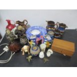 A collection of various items including Doulton, Spode Blue Italian bowls, monk figurines,