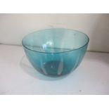 A large blue glass bowl - 30cm diameter