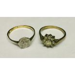 AN 18ct gold diamond cluster ring along with a 9ct dress ring.