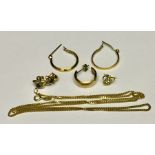 A quantity of 9ct gold including a chain, earrings etc. Total weight 6.2g