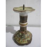 A finely painted Satsuma porcelain candlestick with 6 character mark, 13 cm height