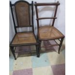 An ebonised cane seated bedroom chair along with one other