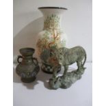 A Champ levee Oriental vase along with a large Chinese vase and a resin figure of a tiger
