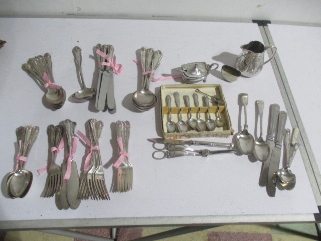 A part Mappin & Webb cutlery set along with various silver plated items