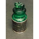 A silver mounted perfume bottle with crown finial from 'The Crown Perfumery Company London'