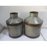 Two galvanised pots along with two vintage bakers loaf tins.