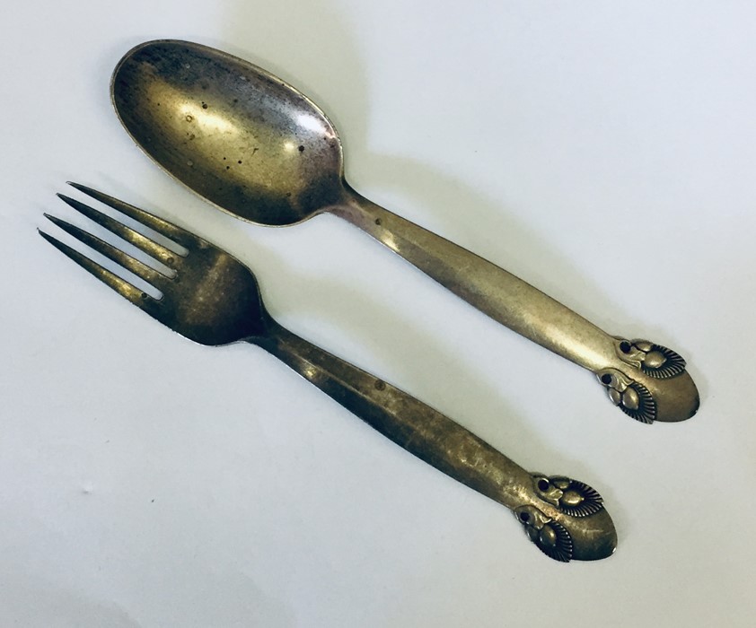 A Georg Jensen 925 silver spoon and fork maked 'Sterling, Denmark.'