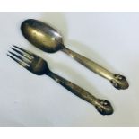 A Georg Jensen 925 silver spoon and fork maked 'Sterling, Denmark.'