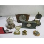 Collection of various clocks, travel clock, anniversary clock, mantle clock etc