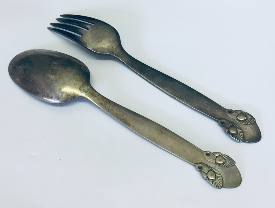 A Georg Jensen 925 silver spoon and fork maked 'Sterling, Denmark.' - Image 3 of 3