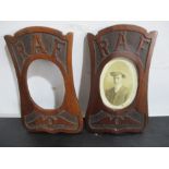 A pair of wooden photo frames with RAF carvings, circa 1918