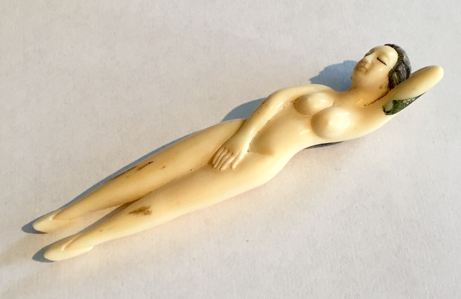 A 19th century ivory Netsuke of a female nude figure, signature to reverse - Image 2 of 5