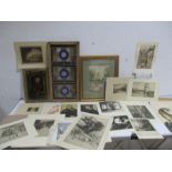 A collection of etchings by Charles Holroyd along with a stained glass panel ( A/F) and various