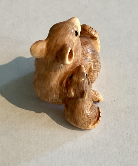 A 19th Century ivory Netsuke of a rat with its baby, signature to underside - Image 2 of 6