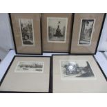 Five W Hawksworth etchings