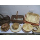 A collection of wooden baskets and trays etc