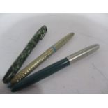 Three fountain pens including Parker, Conway Stewart and Sheaffer