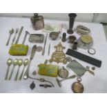 A collection of small interesting items including silver plated items, hallmarked silver, razors