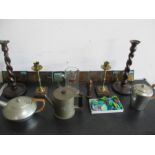 Pairs of candlesticks, magic lantern slides, pewter etc.