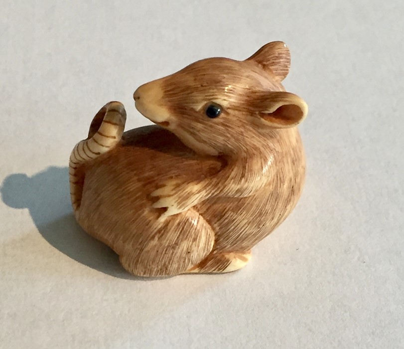 A 19th Century ivory Netsuke of a rat with its baby, signature to underside - Image 3 of 6