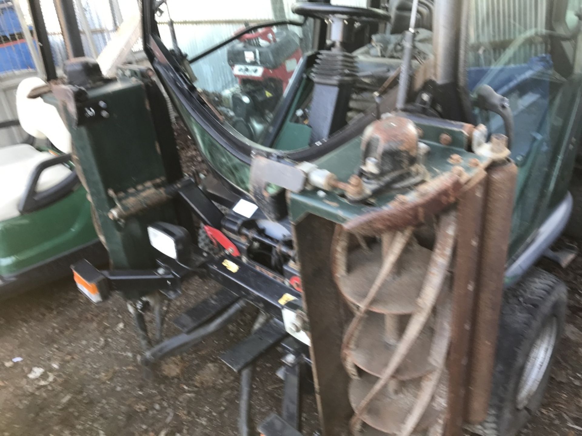 Gas powered Hayter triple mower c/w cab UNTESTED..NO GAS - Image 2 of 3