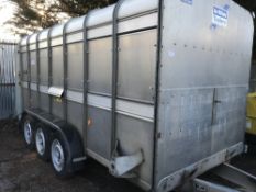 Ifor Williams triaxled livestock trailer with sheep decks, yr2012, previously lightly damaged/