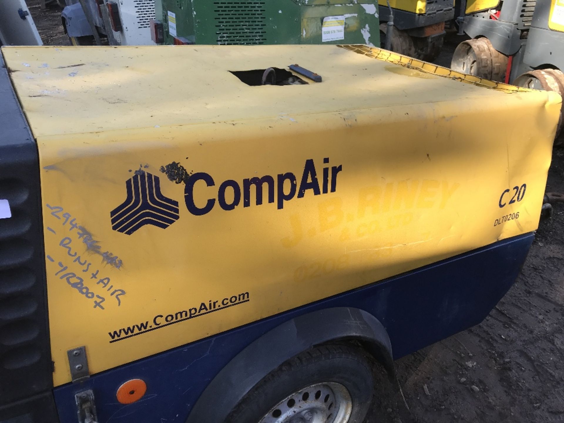 Compair c20 year 2007 trailed air compressor SN;WCA1A110771630106 WHEN TESTED WAS SEEN TO RUN AND