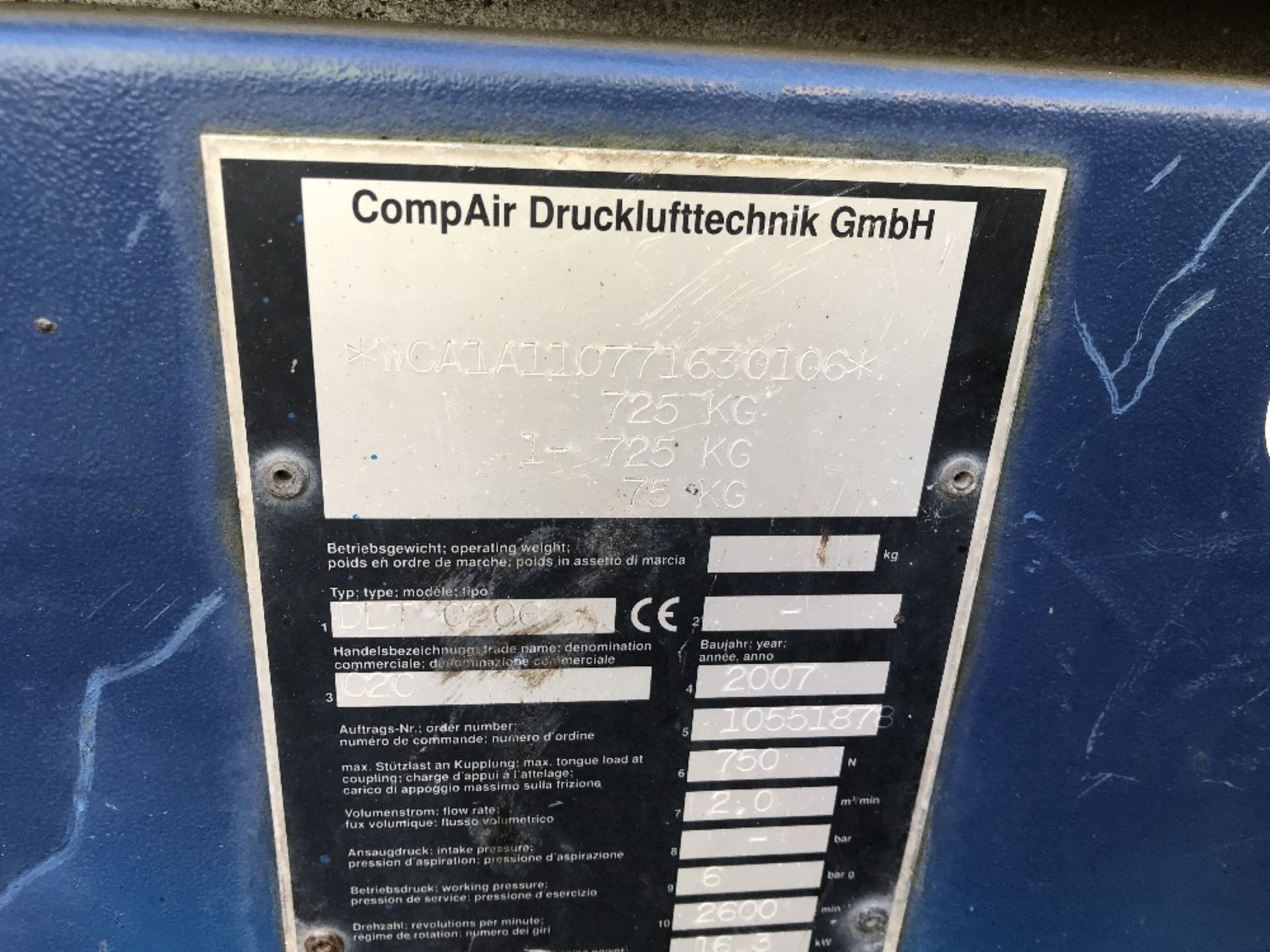 Compair c20 year 2007 trailed air compressor SN;WCA1A110771630106 WHEN TESTED WAS SEEN TO RUN AND - Image 3 of 4