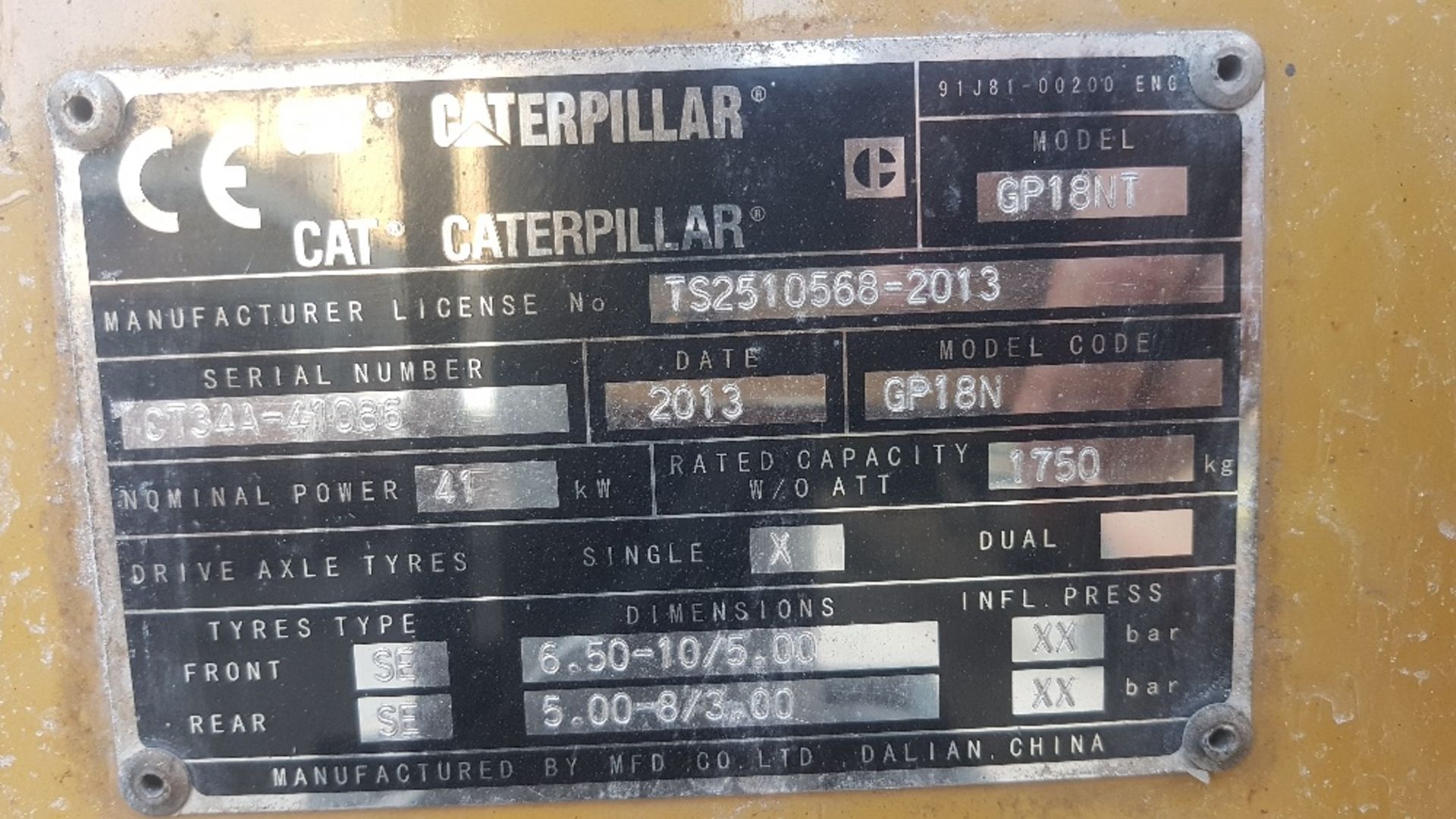 CATERPILLAR GP18N GAS FORKLIFT TRUCK, YEAR 2013 BUILD, 4METRE LIFT MAST, SIDE SHIFT. VENDORS - Image 3 of 4