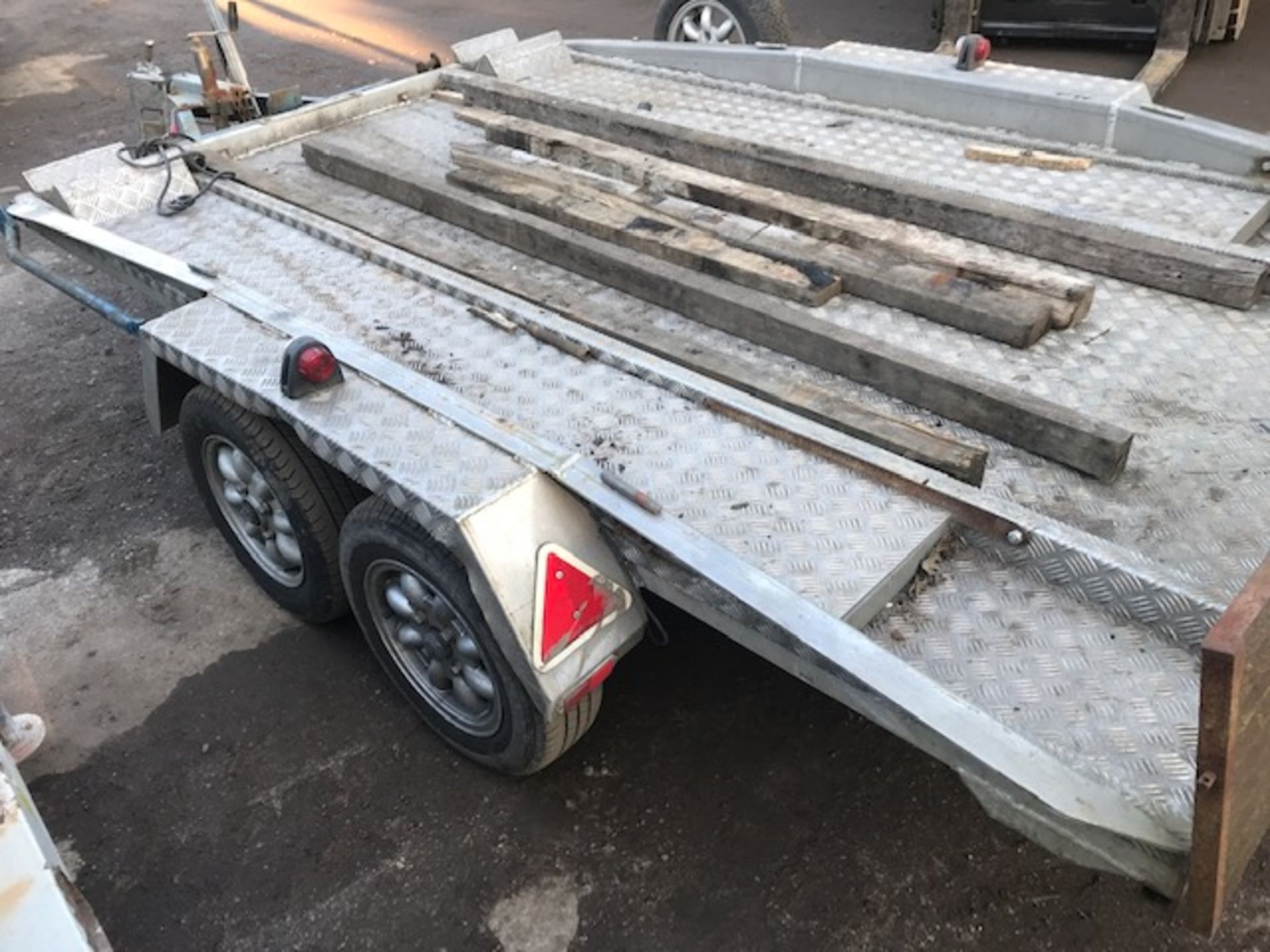 HEAVY DUTY TWIN AXLED PLANT TRAILER, IDEAL FOR GENERATORS ETC...ALUMINIUM CHEQUER PLATE FLOOR