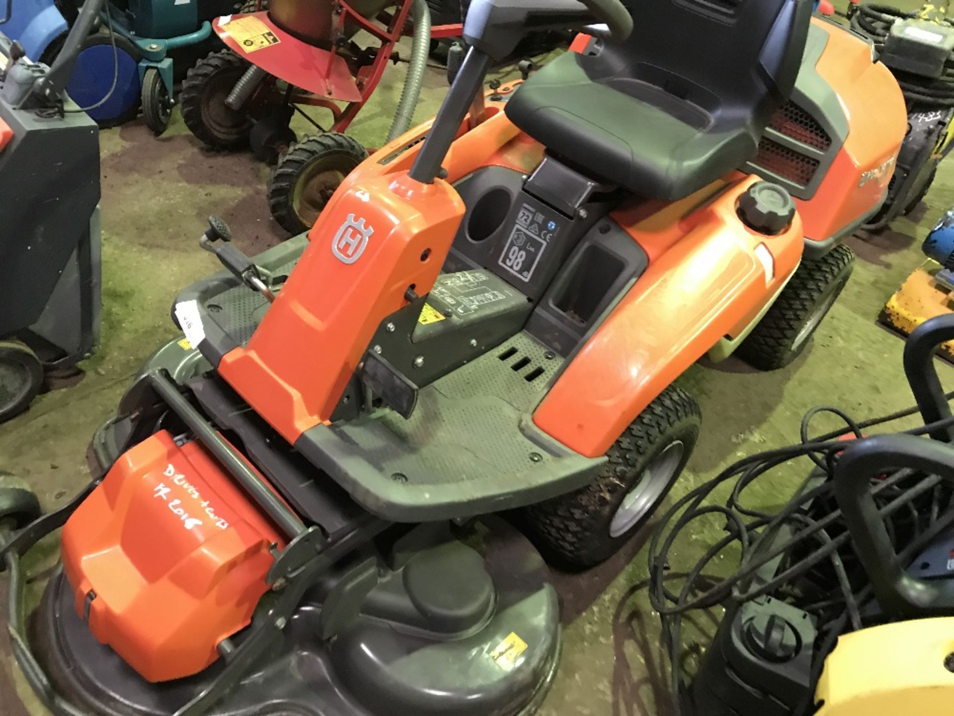 HUSQVARNA R215TX OUT-FRONT MOWER, YR2016 APPROX. WHEN TESTED WAS SEEN TO RUN, DRIVE, STEER AND