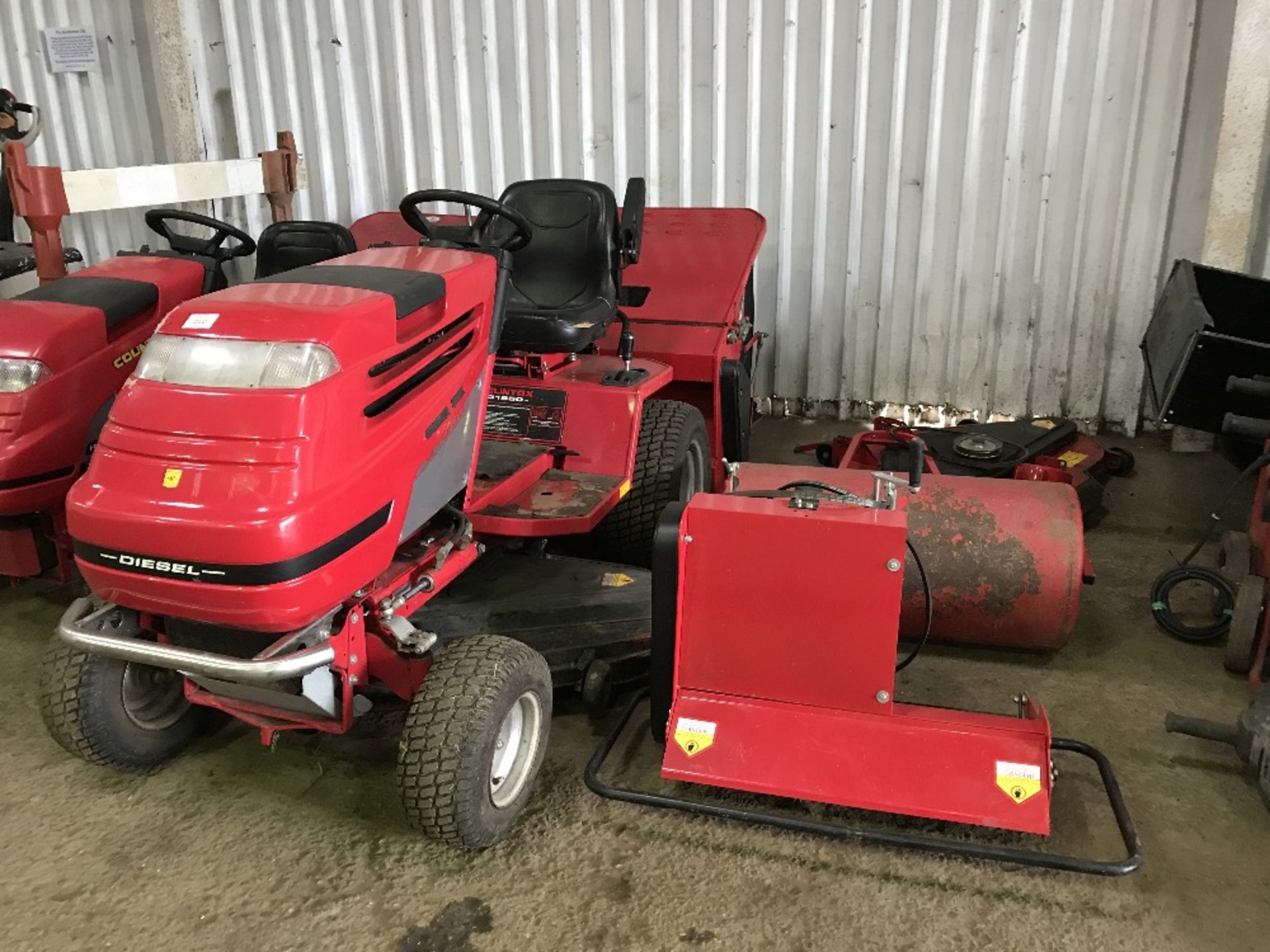 COUNTAX D18-50 RIDE ON MOWER DIESEL ENGINE WITH COLLECTOR ALSO COMES WITH SLITTER ROLLER TRAILER AND - Image 2 of 9