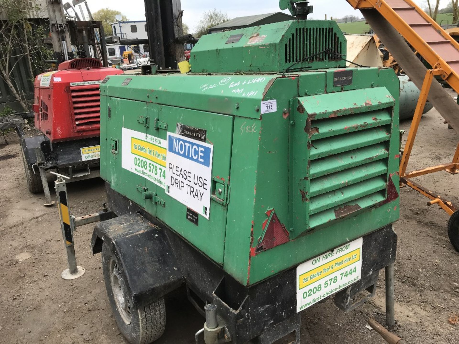 VT1 towed lighting tower, Kubota engined PN: 5182FC when tested was seen to run and make light