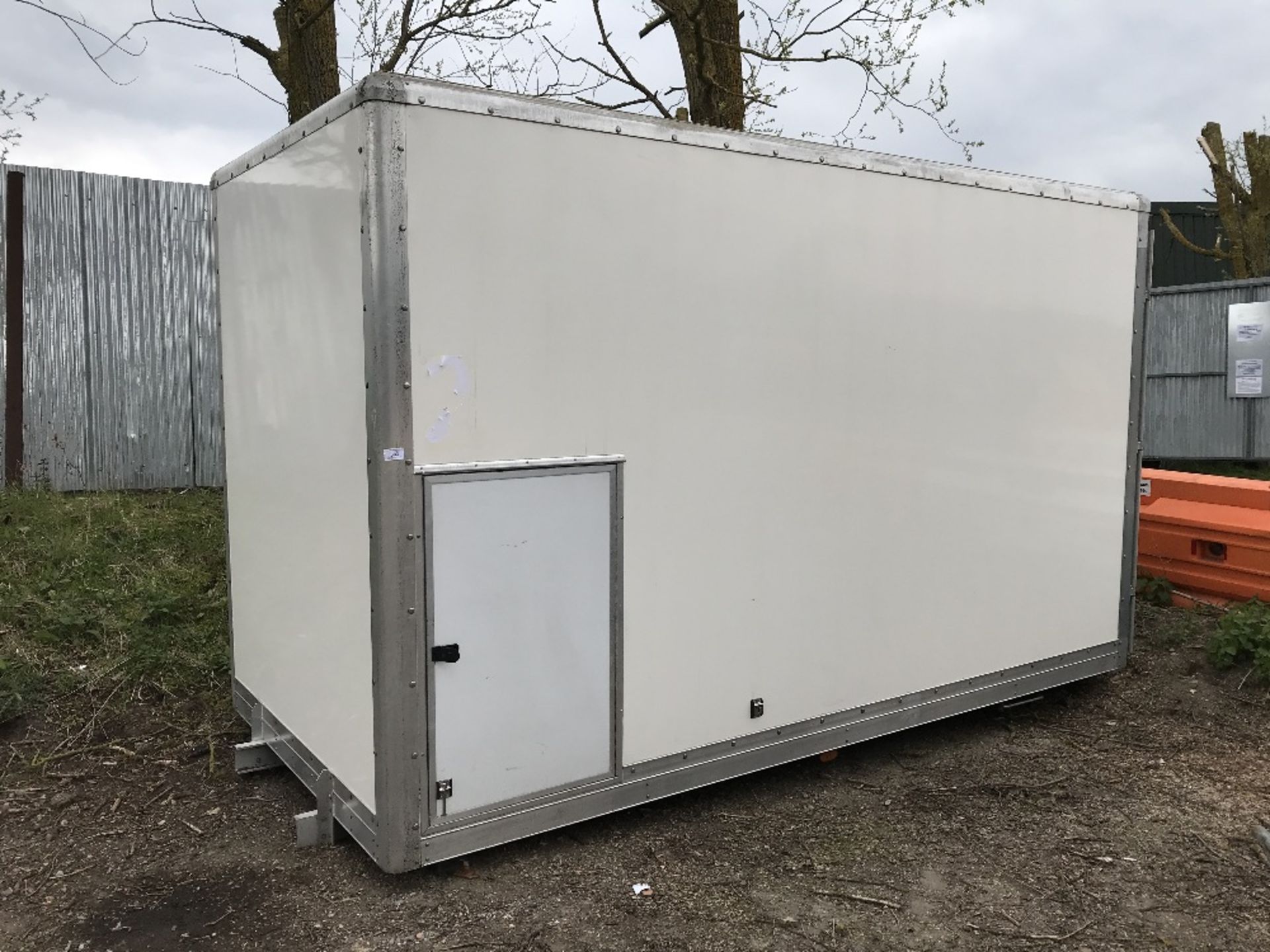 GRP box lorry body with barn doors, white, 15ft length approx. Sold Under The Auctioneers Margin