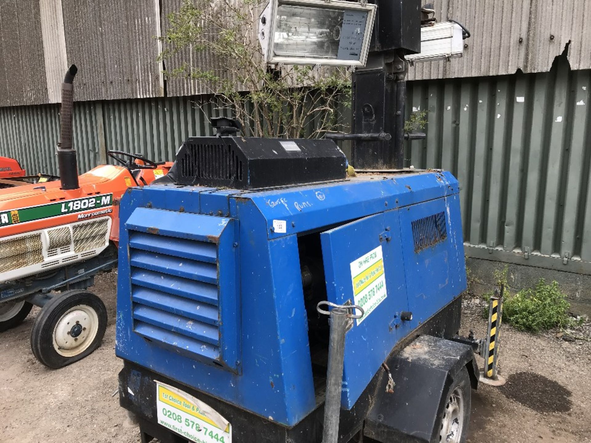 VT1 towed lighting tower c/w Kubota/Linz alternator/engine. Runs but no power. PN: 6205FC when