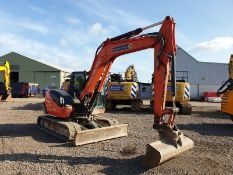 2015 KUBOTA KX080-4 EXCAVATOR, Q/H, BLADE, OFFSET BOOM, RUBBER TRACKS, RED KEY, 2 PIPE HYDRAULICS,