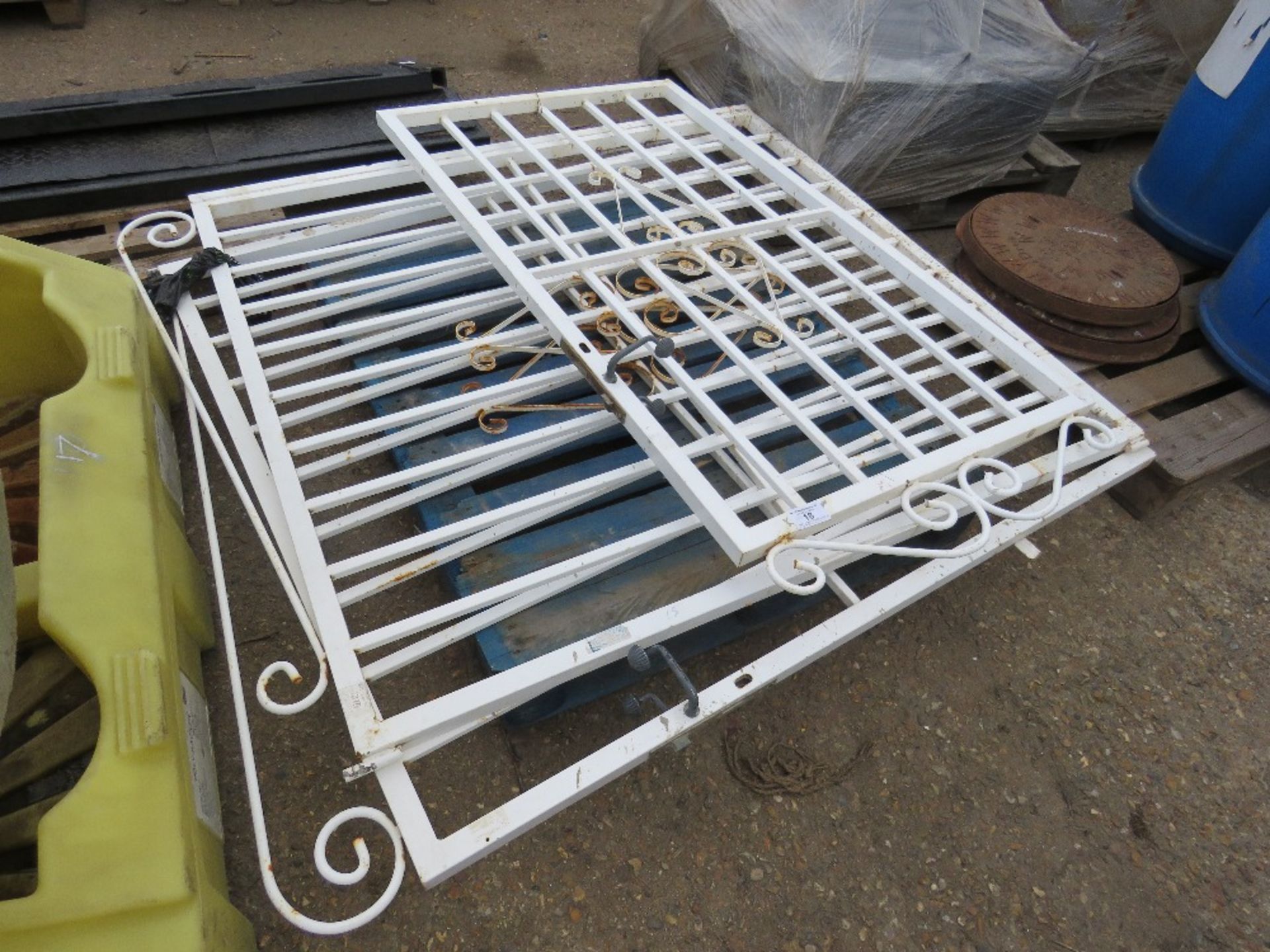 PAIR OF ORNATE IRON GATES TO SUIT 10FT OPENING APPROX. WITH ADDITIONAL SIDE GATE