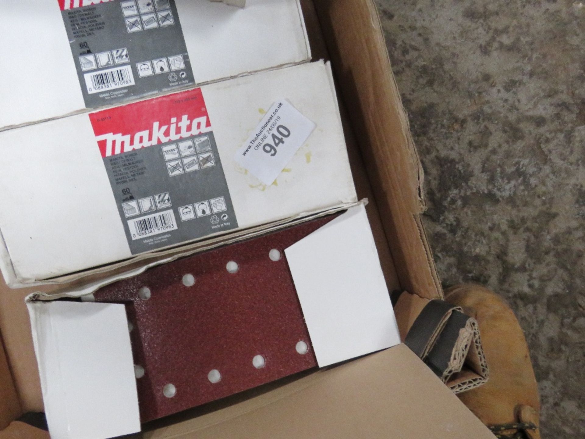 BOX OF MAKITA SANDING BELTS AND PADS