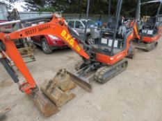 Kubota KX015 1.5tonne mini digger with set of 3NO buckets, yr2016. Sourced from company liquidation.