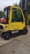 HYSTER H2.0 GAS POWERED FORKLIFT TRUCK, YEAR 2012. CONTAINER SPEC, FREE LIFT MAST, FULL CABIN,