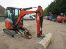 KUBOTA U27 ZERO TAIL SWING 2.7 TONNE TRACKED EXCAVATOR, YEAR 2014 BUILD. SUPPLIED WITH 3 X BUCKETS